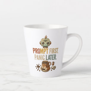 Prompt First Panic Later Funny Ai Robot Latte Mug