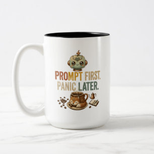 Prompt First Panic Later Funny Ai Robot Two-Tone Coffee Mug