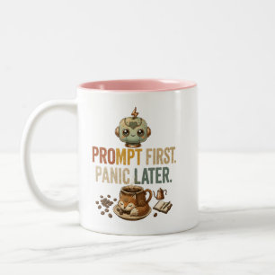 Prompt First Panic Later Funny Ai Robot Two-Tone Coffee Mug
