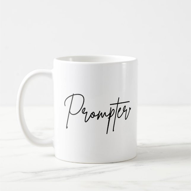 Prompter Typo Black Writing Coffee Mug (Left)