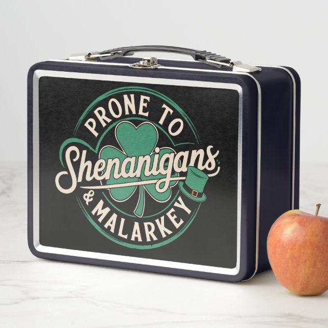 Prone To Shenanigans & Malarkey St Patrick's Day Metal Lunch Box (In Situ)