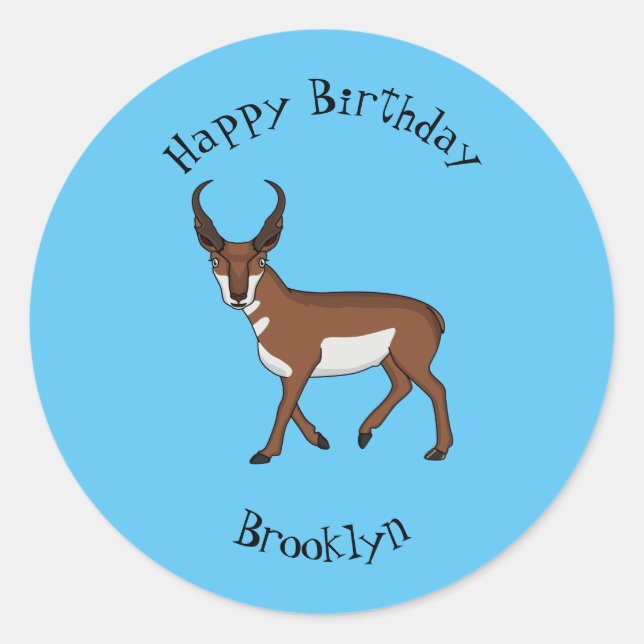 Pronghorn antelope cartoon illustration  classic round sticker (Front)