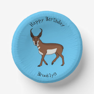 Pronghorn antelope cartoon illustration  paper plate