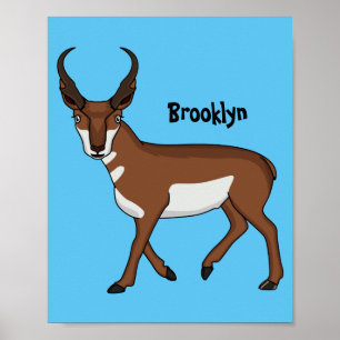 Pronghorn antelope cartoon illustration poster