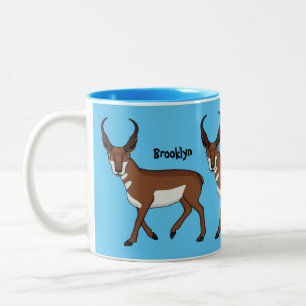Pronghorn antelope cartoon illustration Two-Tone coffee mug