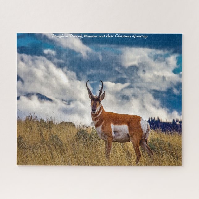 Pronghorn Deer Montana. Christmas Greetings Jigsaw Puzzle (Horizontal)