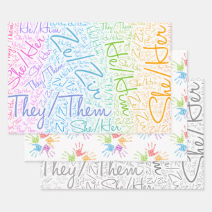 Pronoun pride gender queer rainbow lgbtqa wrapping paper sheet