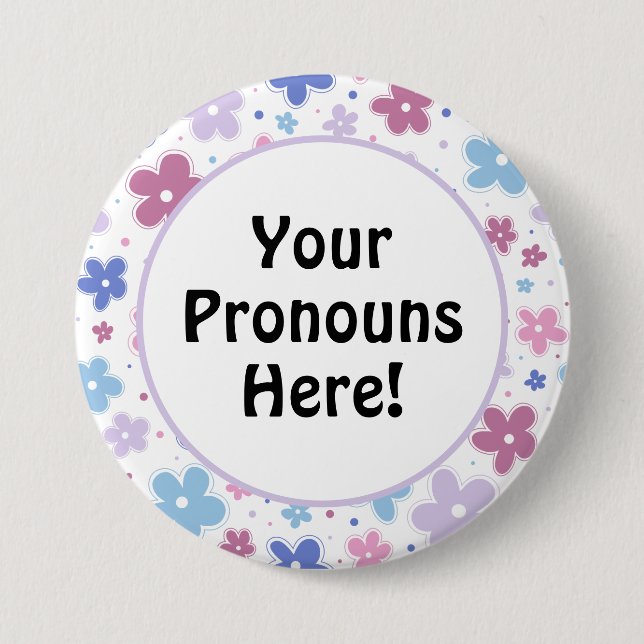 Pronouns Bigender Pride Flowers Doodle Pastels 7.5 Cm Round Badge (Front)