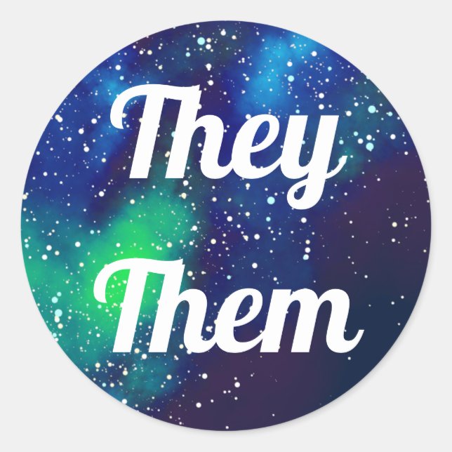 Pronouns Customisable Galaxy Classic Round Sticker (Front)