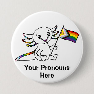PRONOUNS Cute Axolotl Intersex Progress Pride Flag 7.5 Cm Round Badge