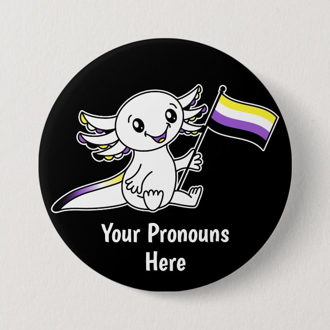 PRONOUNS Cute Axolotl Nonbinary Pride Flag LGBTQ 7.5 Cm Round Badge (Front)