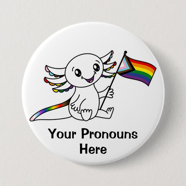 PRONOUNS Cute Axolotl Quasar Rainbow Pride Flag 7.5 Cm Round Badge (Front)