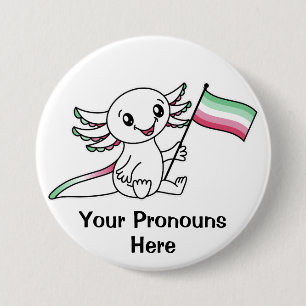PRONOUNS Cute Axolotl with Abrosexual Pride Flag 7.5 Cm Round Badge