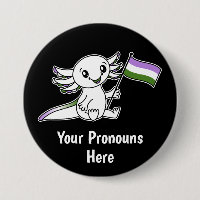 PRONOUNS Cute Axolotl with Genderqueer Pride Flag