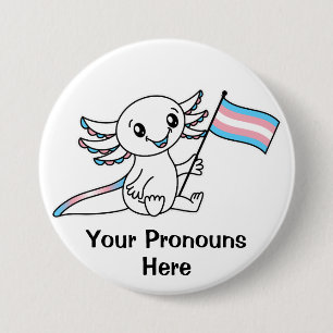 PRONOUNS Cute Axolotl with Trans Pride Flag LGBTQ+ 7.5 Cm Round Badge
