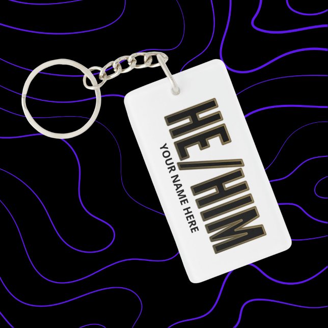 Pronouns He Him Black and Gold Key Ring (Creator Uploaded)