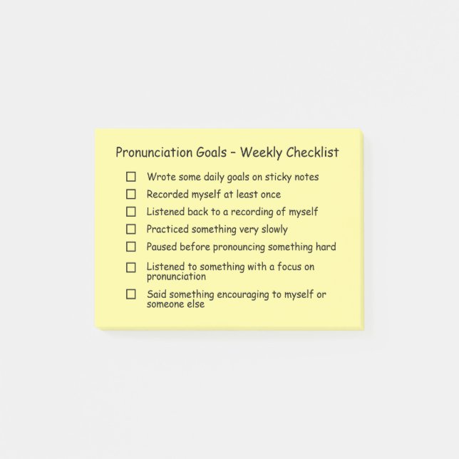 Pronunciation Goals Weekly Checklist – Plain Post-it Notes (Front)