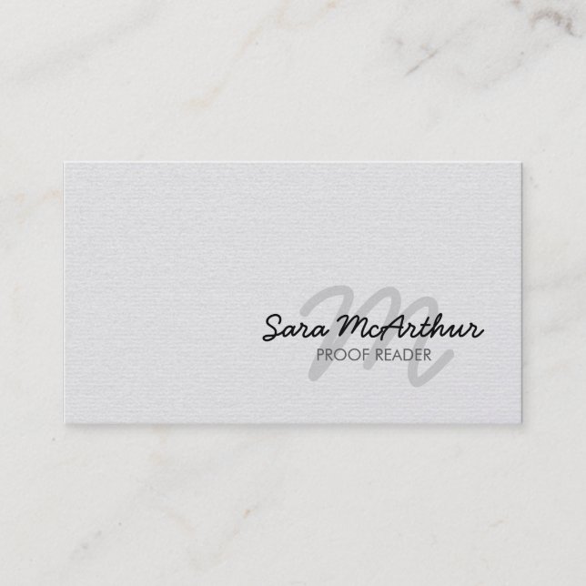 Proofreader Cursive Monogram Business Card (Front)