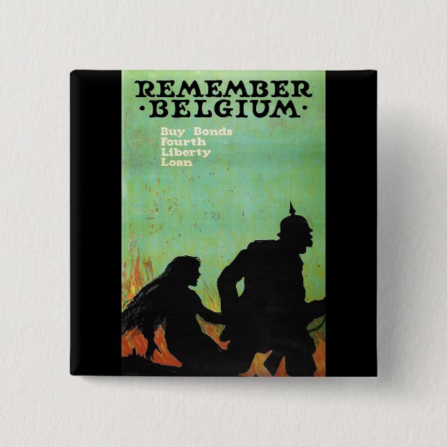 Propaganda Poster "Remember Belgium" WWII 15 Cm Square Badge (Front)