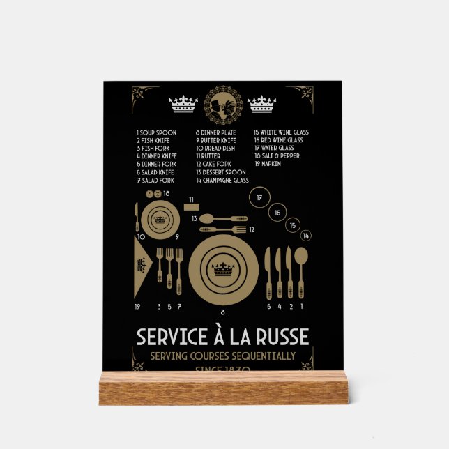Proper Formal Table Dish Placement Acrylic Sign (Front)