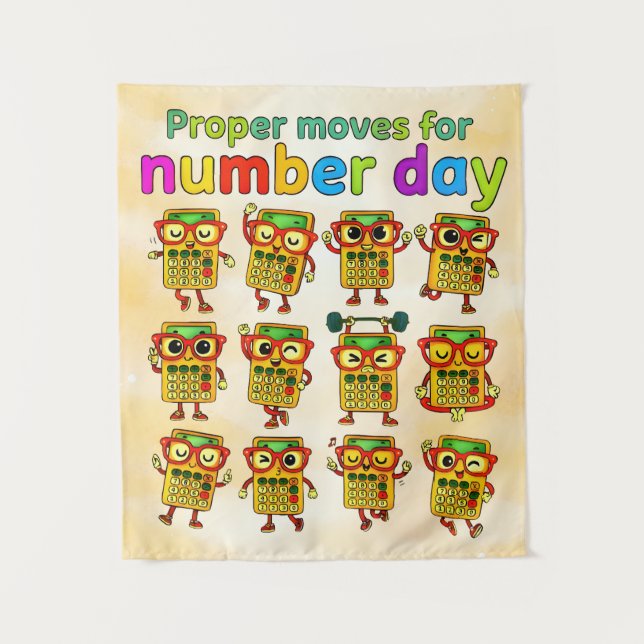 Proper Moves for Number Day Cute Maths Poster Tapestry (Front)