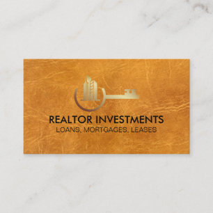 Properties Key Gold Logo   Brown Leather Business Card