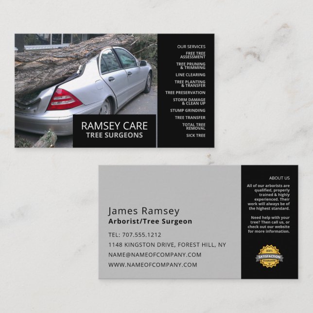 Property Damage - Tree Surgeon - Arborist Business Card (Front/Back)