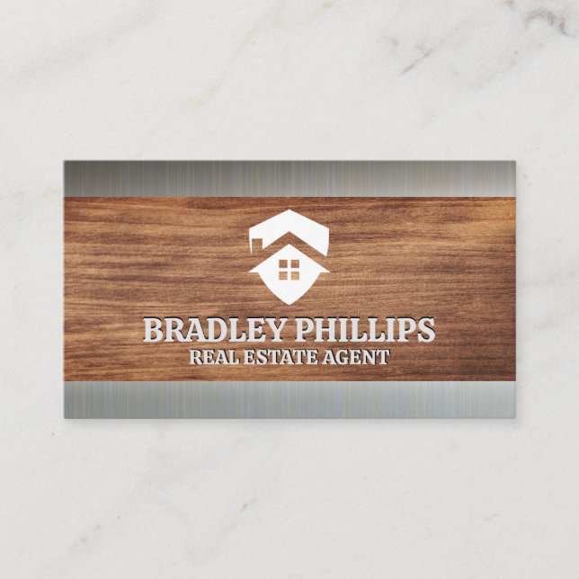 Property Logo | Wood Grain | Metal Business Card (Front)