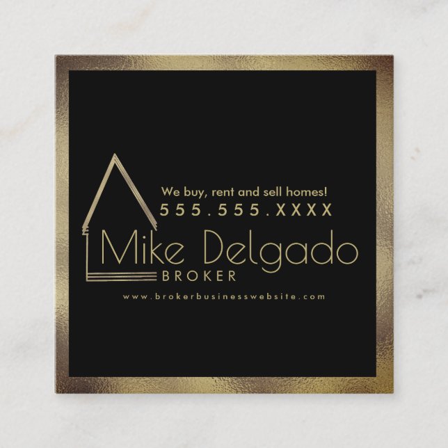  Property Manager Home Sales Broker  Gold Square Business Card (Front)