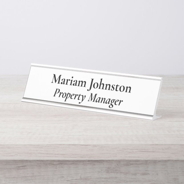 Property Manager White Desk Name Plate (Front)