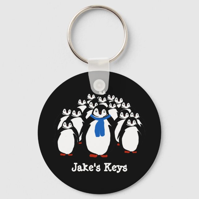 Property of Black and White Illustrated Penguin Key Ring (Front)