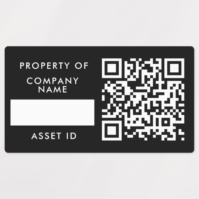 Property of Company Black QR Code Asset ID Labels (Design 1)