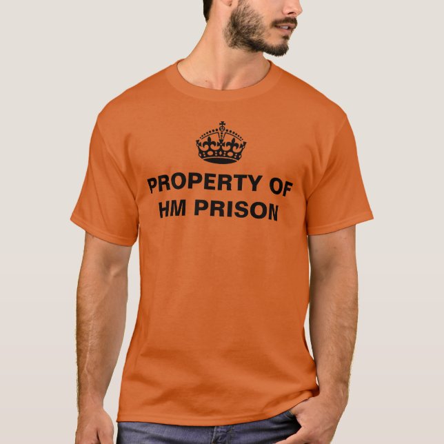 PROPERTY OF HM PRISON on orange T-shirt (Front)