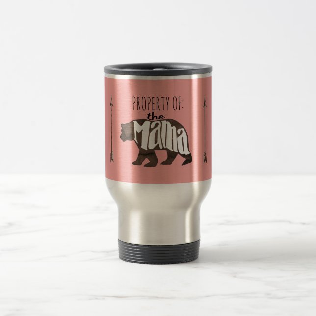 Property of Mama Bear Pink Travel Mug (Center)