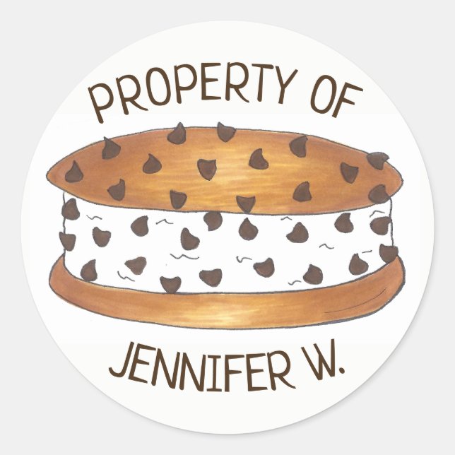 Property of Personalised Chipwich Ice Cream Foodie Classic Round Sticker (Front)