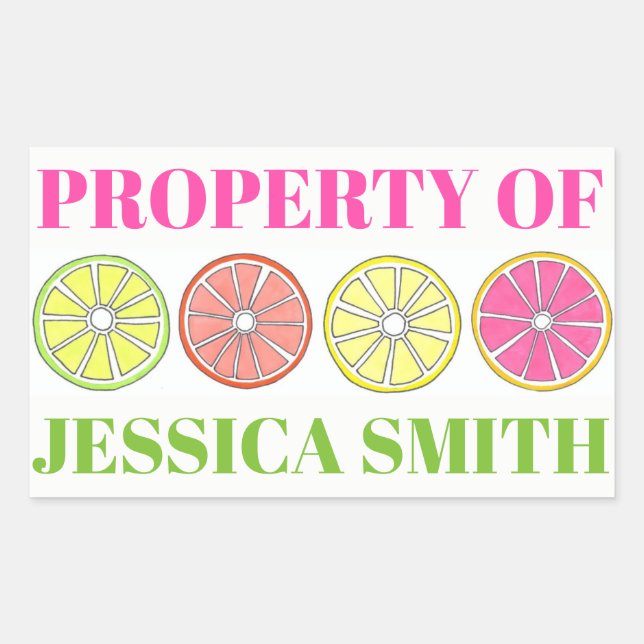 Property of Personalised Citrus Fruit Lemon Lime Rectangular Sticker (Front)