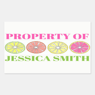 Property of Personalised Citrus Fruit Lemon Lime Rectangular Sticker