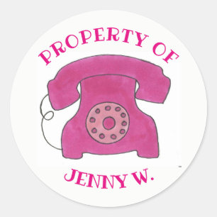 PROPERTY OF Personalised Pink Retro Rotary Phone Classic Round Sticker