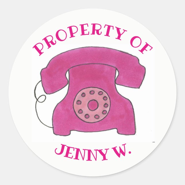 PROPERTY OF Personalised Pink Retro Rotary Phone Classic Round Sticker (Front)