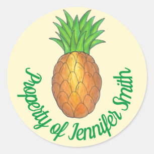 PROPERTY OF Personalised Tropical Pineapple Fruit Classic Round Sticker