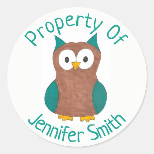 Property of Personalised Wise Brown Owl Bird Classic Round Sticker