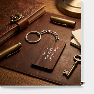 Property Of Rustic Wood Text Dark Brown Key Ring
