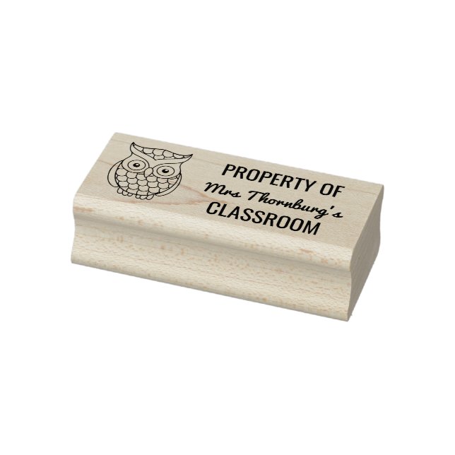 Property Of Teacher Classroom Cartoon Owl Rubber Stamp (Stamp)