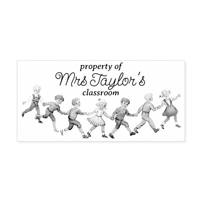 Property of Teacher's Classroom with Kids Dancing Rubber Stamp (Imprint)