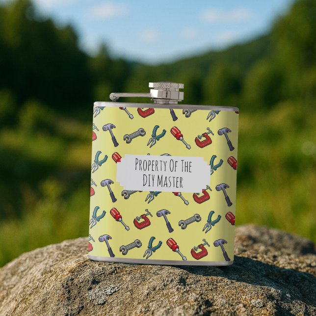 Property Of The DIY Master Pixel Art Tools Pattern Hip Flask (Creator Uploaded)