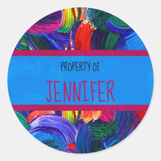 Property of Your Name Faux Painted Classic Round Sticker (Front)