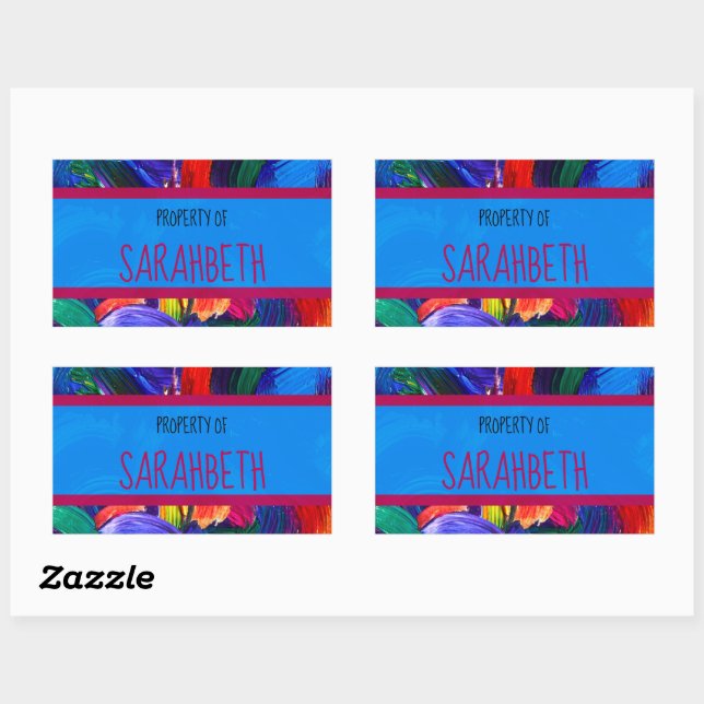Property of Your Name Faux Painted Rectangular Sticker (Sheet)