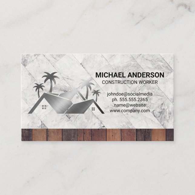Property Real Estate Logo | Marble Wood Business Card (Front)
