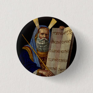 Prophet Moses with the Tablets of the Law  3 Cm Round Badge
