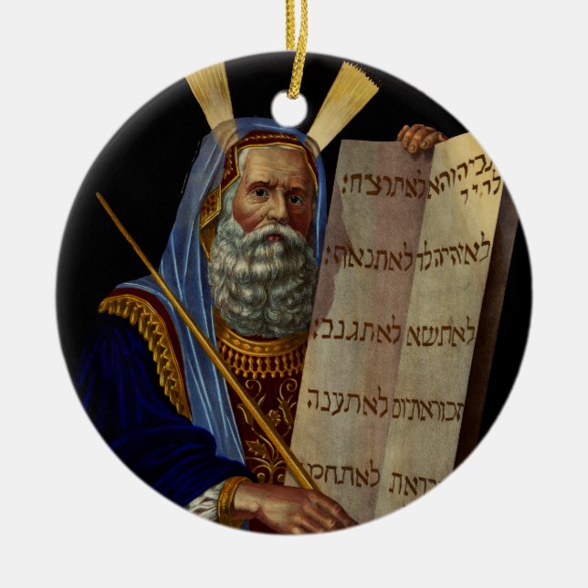 Prophet Moses with the Tablets of the Law  Ceramic Tree Decoration (Front)
